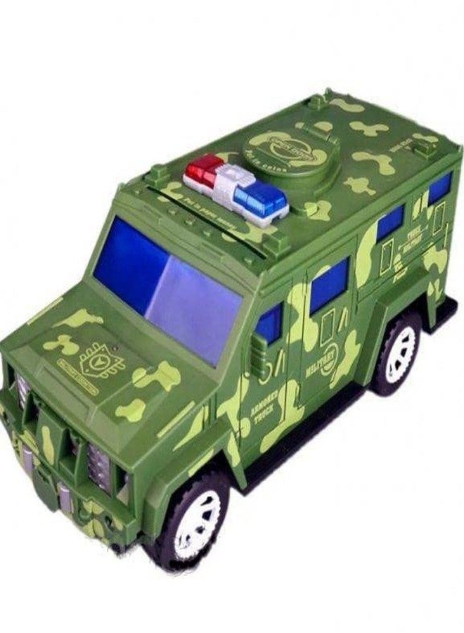 EVERMALL Military Car Money Safe Box for Kids Piggy Coin and Cash Savings Box, Military Truck Lights and Sound Music Army Jeep Money Saving Safe Bank Children Toy - Image 5